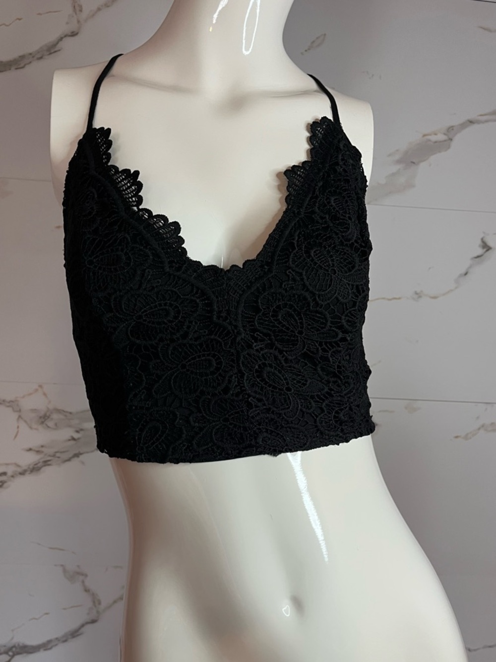 Charlotte Russe Black Lace Bralette Crop Top Scallop Trim Strappy Cami Size S